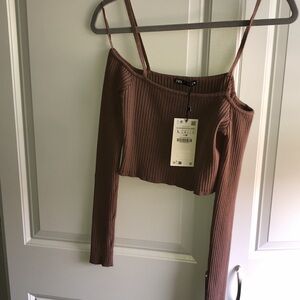 ZARA Ribbed Rib Crop Cropped Sweater‎ Large NWT Mink